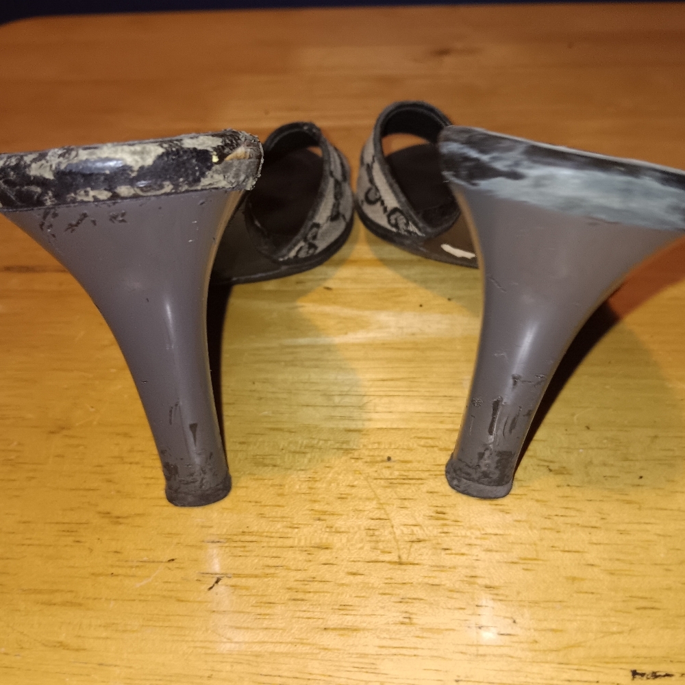 Gucci Brown/Black GG Canvas Slide Heels - Picture 5 of 6